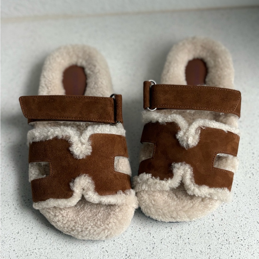 Hermes Chypre Fur Sandals Size 37 Eu